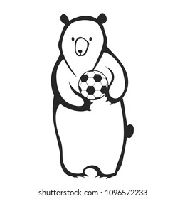 Bear football player with ball. Hand drawn line minimalism style footballer. Soccer Tournament  2018 design element