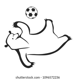 Bear football player with ball. Hand drawn line minimalism style footballer. Soccer Tournament  2018 design element