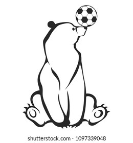 Bear football player with ball. Hand drawn line minimalism style footballer. Soccer tournament 2018 design element with the Russian national symbol.