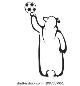 Bear football player with ball. Hand drawn line minimalism style footballer. Soccer Tournament  2018 design element