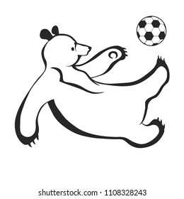 Bear football player with ball. Hand drawn line minimalism style footballer. Soccer Tournament  2018 design element