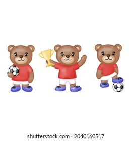 Bear Football Team Clipart. watercolor Digital painting