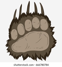 Bear footprint, grizzly paw print with claw. vector