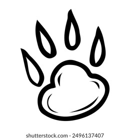 Bear footprint hand drawn in doodle style. Paw print of a large wild animal. Hunting in the forest. Vector line art illustration.