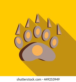 Bear footprint icon in flat style on a yellow background