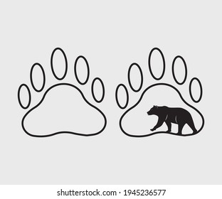 Bear Footprint Printable Vector Illustration, Bear Paw Print, Bear Hunting, Bear Footprint clipart, Silhouette