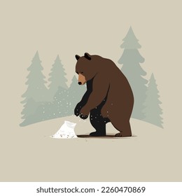 Oso en alimentos para consumo forestal, ilustración vectorial