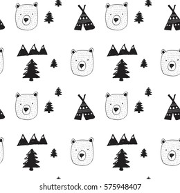 bear and forest pattern for baby clothes and other uses