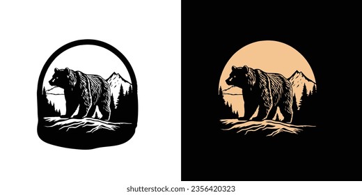 Bear in the forest, wild natural mountain landscape