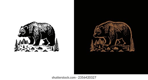 Bear in the forest, wild natural mountain landscape