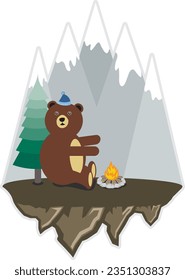 Bear in the forest winter camping 