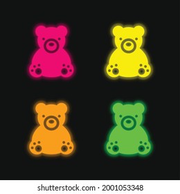 Bear four color glowing neon vector icon