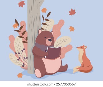 Bear and fox autumn reading