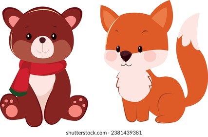 bear . fox . cute cartoon vector animals. set of animals