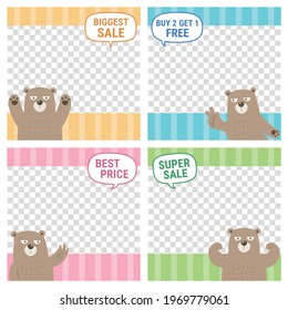 Bear frame template and banner for online shop and business. Frame and elements to decorate item for sell. Online shop decoration tag and frame vector. Attract customer attention graphic elements. 