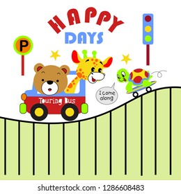 bear and friends, cartoon vector illustration