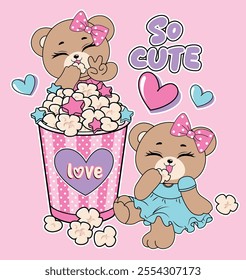 bear friends so cute pop corn