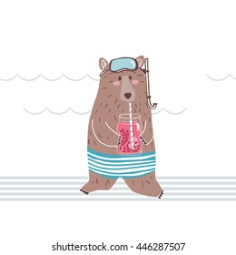 bear with fruit smoothie, summer time