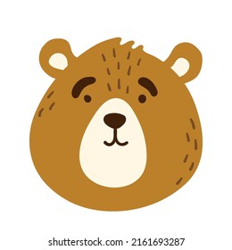 Сute bear funny animal face, head. Сartoon isolated muzzle. Vector illustration for print on children's clothing, greeting cards, nursery, stickers, stationery, room decor