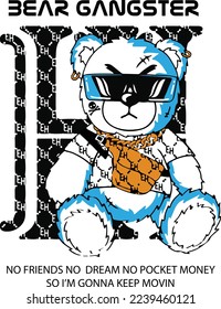 Bear ganster printing vector for T-shirt. Vector illustration for T-shirt.