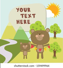 bear in garden with text
