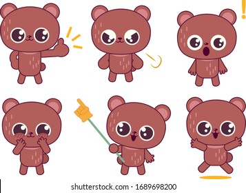 Bear gesture and facial expression illustration set
