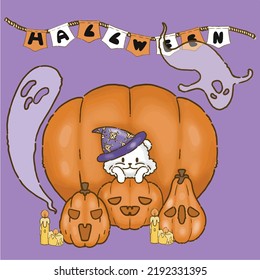 ้halloween bear ghost  pumpkin  candle