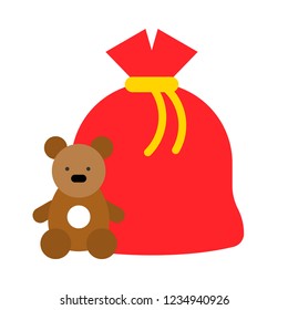 bear gift Santa sack Xmas flat design icon.
