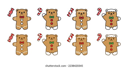 Bear Ginger bread Christmas icon polar Santa Claus hat vector candy cane scarf logo character cartoon symbol illustration doodle clip art design