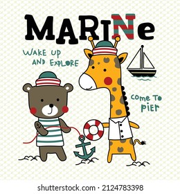 bear and giraffe the sailor funny animal cartoon