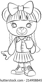 Bear girl. Element for coloring page. Cartoon style.