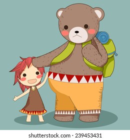 Bear and girl travel vector