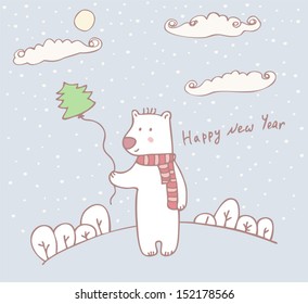 Bear gives a Christmas tree