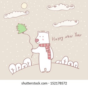 Bear gives a Christmas tree