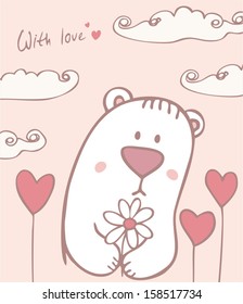 Bear gives a daisy