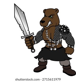 bear gladiator character cartoon in vector art 