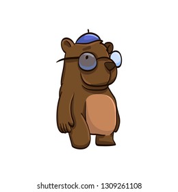 bear in glasses and cap cartoon colorful funny animal