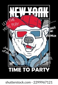 bear glasses cap print vector