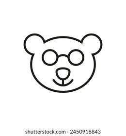 Oso con gafas. Contorno de cabeza de oso. Cara de oso de peluche. Vector simple sobre fondo blanco.