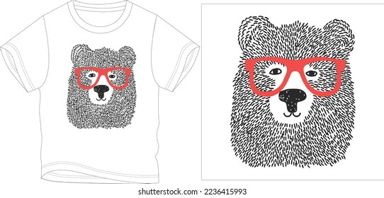 bear in glassesa
t shirt graphic design vector illustration digital file
