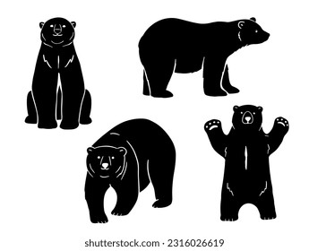 Bärenglyph-Set. Vektor-Silhouette von Waldtieren einzeln auf Weiß