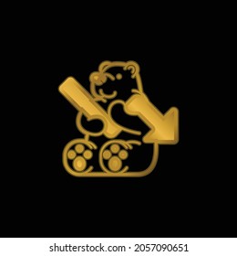 Bear gold plated metalic icon or logo vector