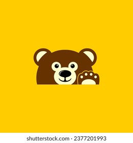 BEAR GOODBYE SIGN VECTOR ART STYLE. BEAR WAVING GOODBYE. GRIZZLY BEAR CUTE. BEAR VECTOR