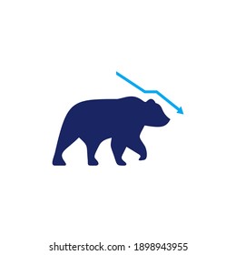 bear graph chart down arrow stock market logo vector icon illustration