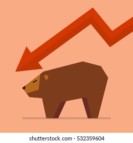 Bear with graph down trend. vector illustration