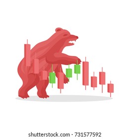 Bear with graph,financial concept on white