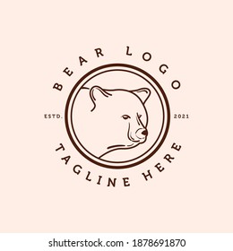 Bear, Grizzly Bear, Brown Bear Line Art Logo Vector Illustration Design. Hand Drawn Grizzly Bear Logo Badge Template Design. Simple Modern Minimalist Logo Concept.