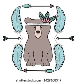bear grizzly with feathers hat and arrows frame