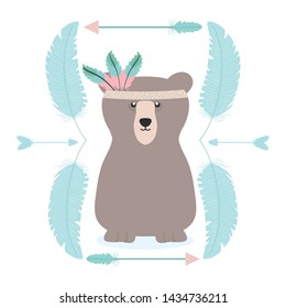 bear grizzly with feathers hat and frame