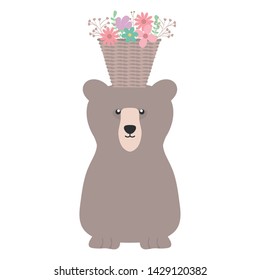 bear grizzly with floral basket bohemian style